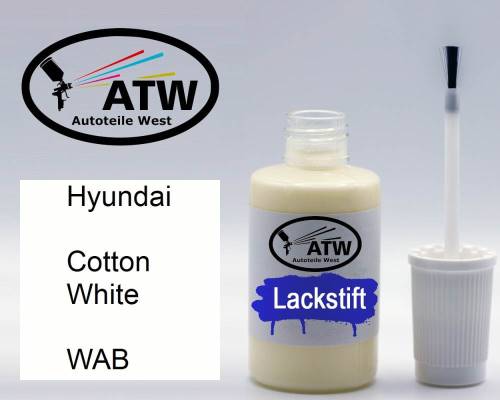 Hyundai, Cotton White, WAB: 20ml Lackstift, von ATW Autoteile West.